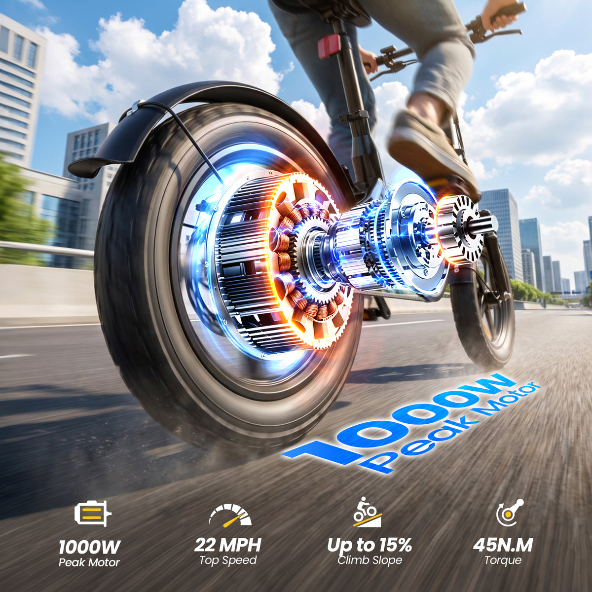 Electric Bike for Adults and Teens, 1000W Peak Motor, 14" Ebike, 22 MPH 15-25 Miles, 36V 7.8Ah Battery, 264 LBS Capacity, Smart Display, Dual Disc Brakes, Folding E-bike for Commuting