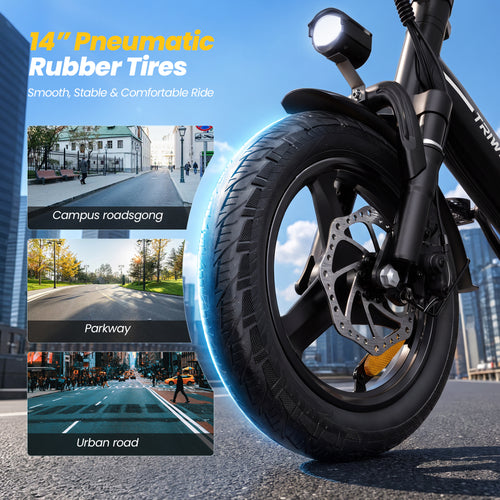 Electric Bike for Adults and Teens, 1000W Peak Motor, 14" Ebike, 22 MPH 15-25 Miles, 36V 7.8Ah Battery, 264 LBS Capacity, Smart Display, Dual Disc Brakes, Folding E-bike for Commuting