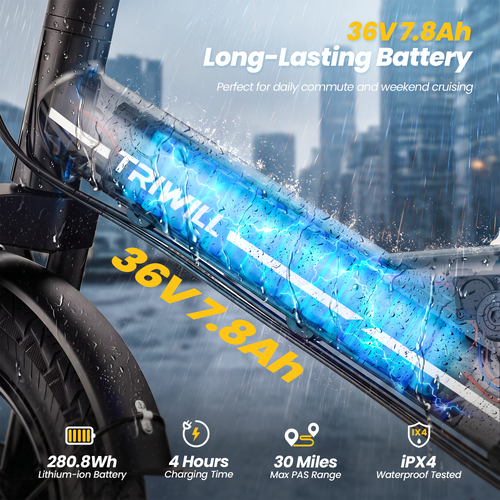 Electric Bike for Adults and Teens, 1000W Peak Motor, 22 MPH, 14" Ebike 30 Miles Max Range, 36V Battery, 264LBS Max Load, Disc Brakes, E-bike with Storage Bag and Rear Rack for Commuting