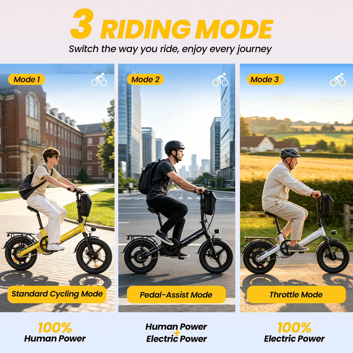 Electric Bike for Adults and Teens, 1000W Peak Motor, 22 MPH, 14" Ebike 30 Miles Max Range, 36V Battery, 264LBS Max Load, Disc Brakes, E-bike with Storage Bag and Rear Rack for Commuting