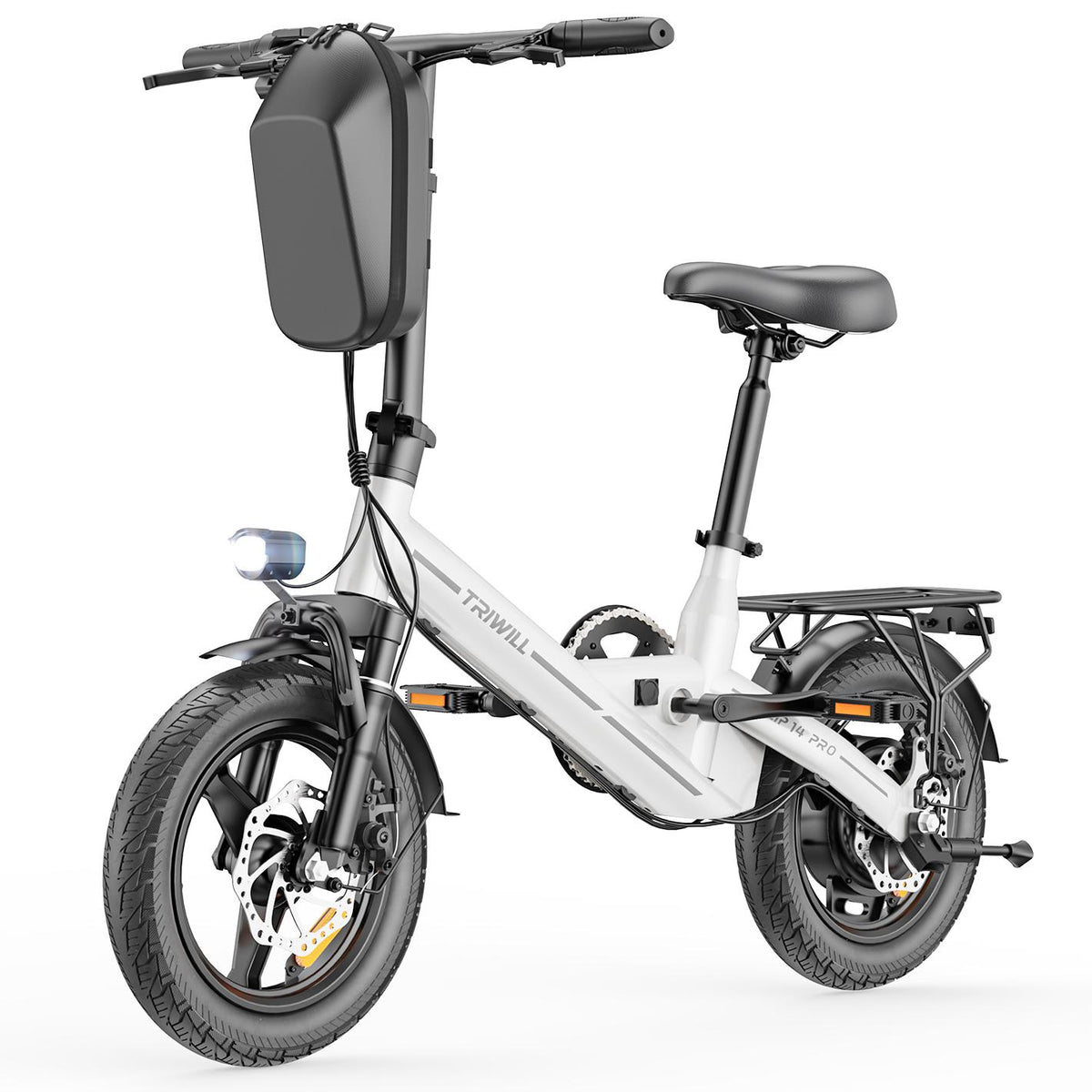 Electric Bike for Adults and Teens, 1000W Peak Motor, 22 MPH, 14" Ebike 30 Miles Max Range, 36V Battery, 264LBS Max Load, Disc Brakes, E-bike with Storage Bag and Rear Rack for Commuting