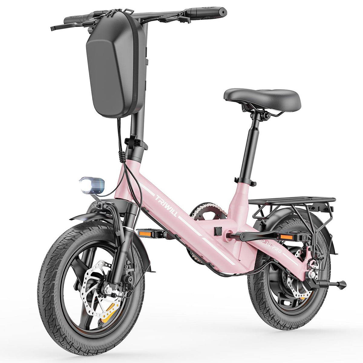 Electric Bike for Adults and Teens, 1000W Peak Motor, 22 MPH, 14" Ebike 30 Miles Max Range, 36V Battery, 264LBS Max Load, Disc Brakes, E-bike with Storage Bag and Rear Rack for Commuting