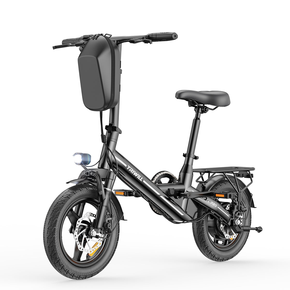 Electric Bike for Adults and Teens, 1000W Peak Motor, 22 MPH, 14" Ebike 30 Miles Max Range, 36V Battery, 264LBS Max Load, Disc Brakes, E-bike with Storage Bag and Rear Rack for Commuting