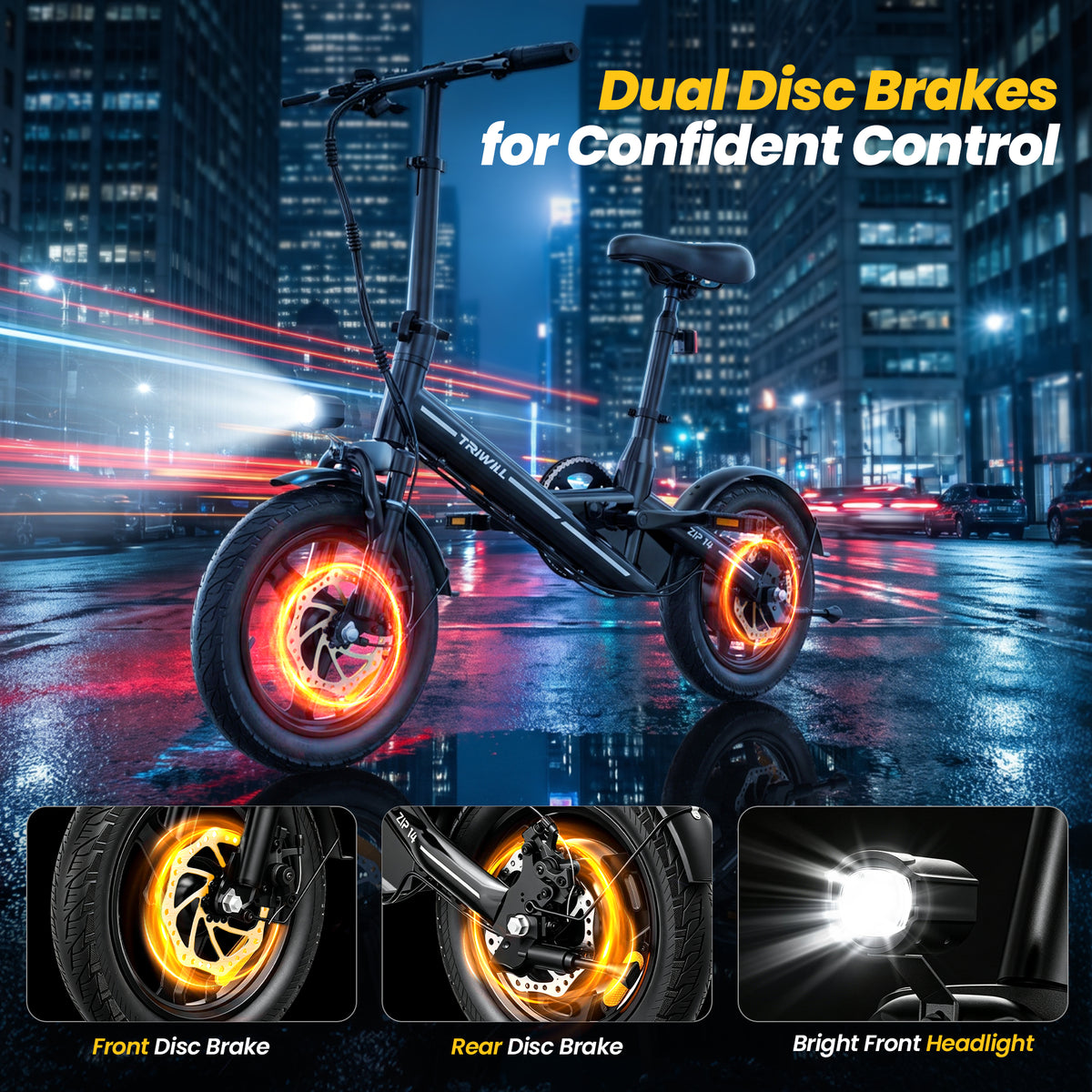 Electric Bike for Adults and Teens, 1000W Peak Motor, 14" Ebike, 22 MPH 15-25 Miles, 36V 7.8Ah Battery, 264 LBS Capacity, Smart Display, Dual Disc Brakes, Folding E-bike for Commuting