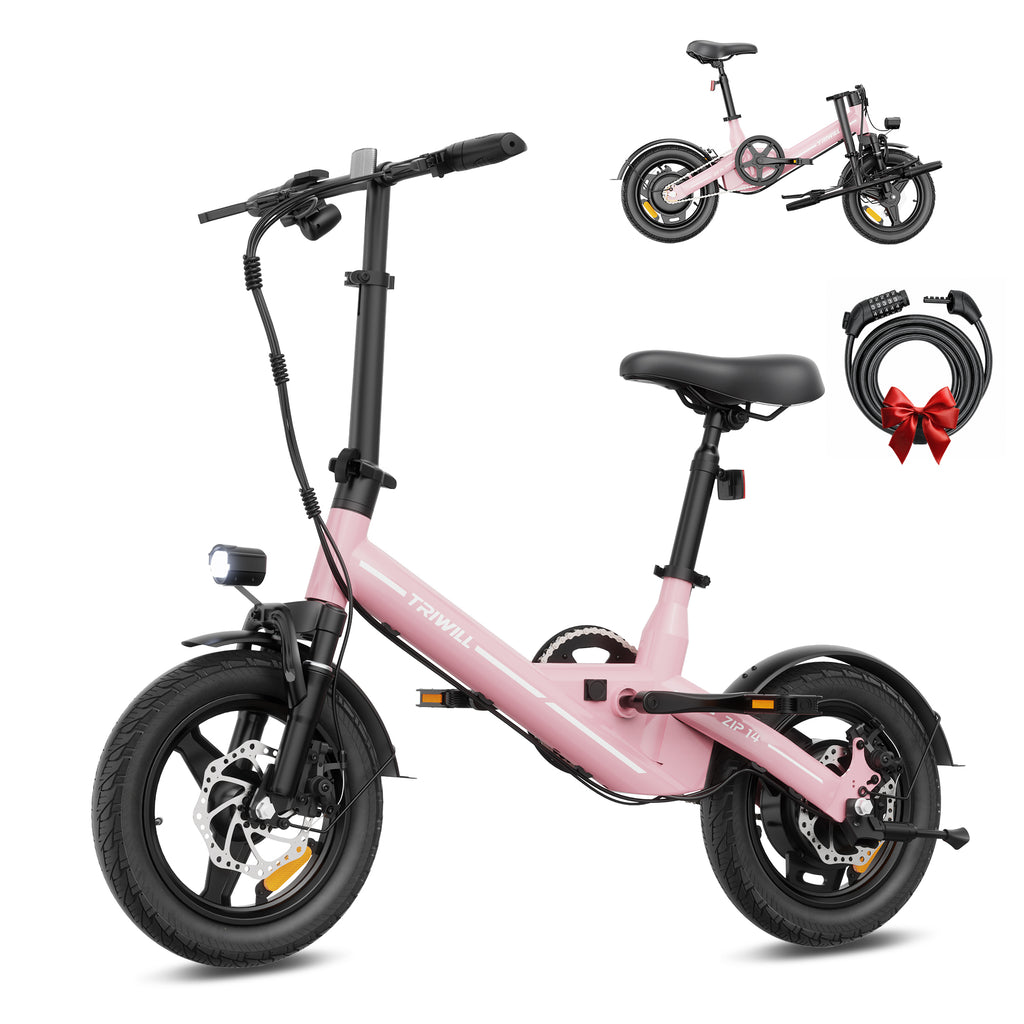 Electric Bike for Adults & Teens, 1000W Peak Motor, 14" Tire Commuter Ebike UP to 25 Miles Range, 22 MPH Top Speed, 36V 7.8Ah Battery, 264 lbs Max Load, Dual Disc Brakes, Mini E-bike for Commuting,Pink