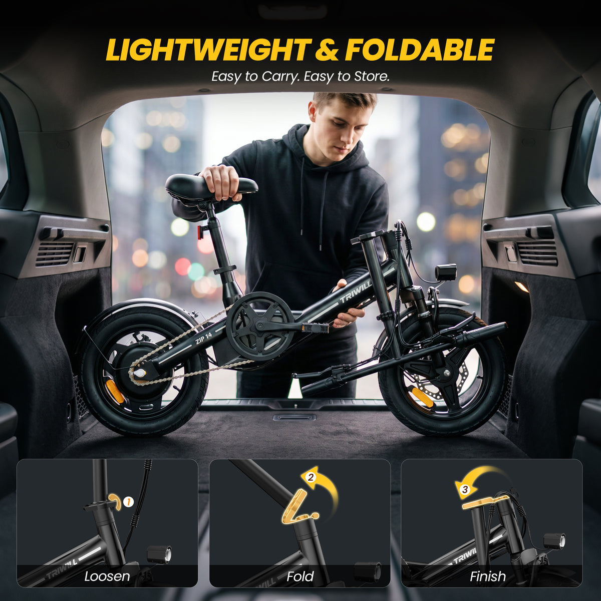Electric Bike for Adults and Teens, 1000W Peak Motor, 14" Ebike, 22 MPH 15-25 Miles, 36V 7.8Ah Battery, 264 LBS Capacity, Smart Display, Dual Disc Brakes, Folding E-bike for Commuting